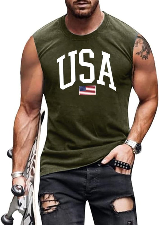 American Flag Patriotic Tank Tops Muscle Gym Sleeveless Graphic Tee Tops