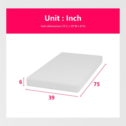 Twin 6 Inch Gel Memory Foam Mattress in a Box Medium Firm