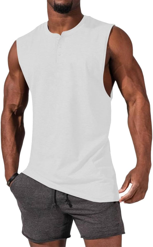 Men's Sleeveless Tank Tops Crewneck Solid Loose Fit Shirt