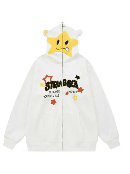 Star Letter Graphic Full Zip-up Hoodie