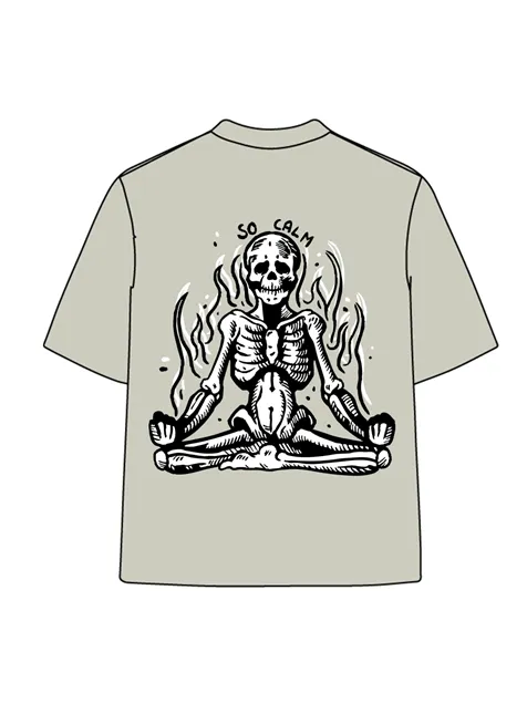 270g Skull Meditation Calm Down Printed Wash Old T-shirt