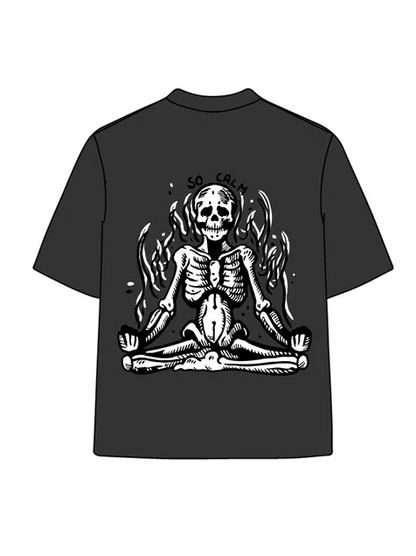270g Skull Meditation Calm Down Printed Wash Old T-shirt