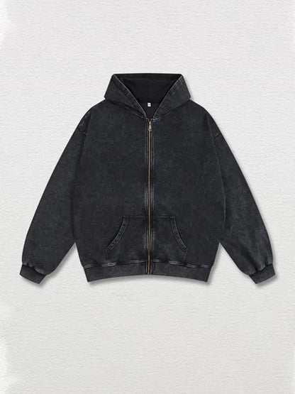 350g Vintage Wash Old Cotton Zip-up Hoodie
