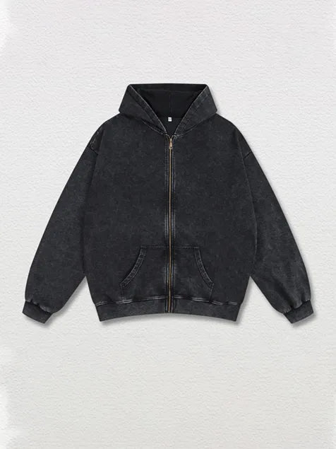 350g Vintage Wash Old Cotton Zip-up Hoodie