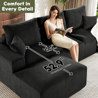 108 Inch Corduroy Cloud Sectional Sofa with Chaise Green