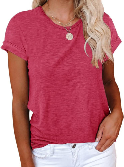 Women's Short Sleeve Shirts Crewneck Loose Casual Summer Basic Tees Tops