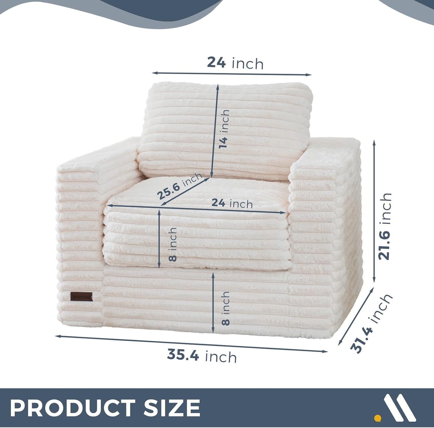Plush Giant Bean Bag Sofa for Adults Floor Loveseat Chair with Armrests White