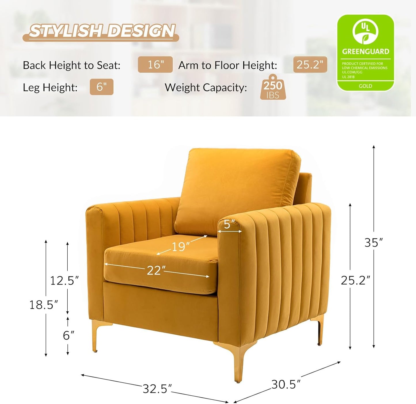HULALA HOME Velvet Accent Club Chairs Set of 2