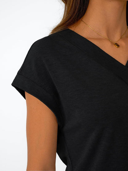 Womens Cap Short Sleeve T Shirts Summer Tops V Neck