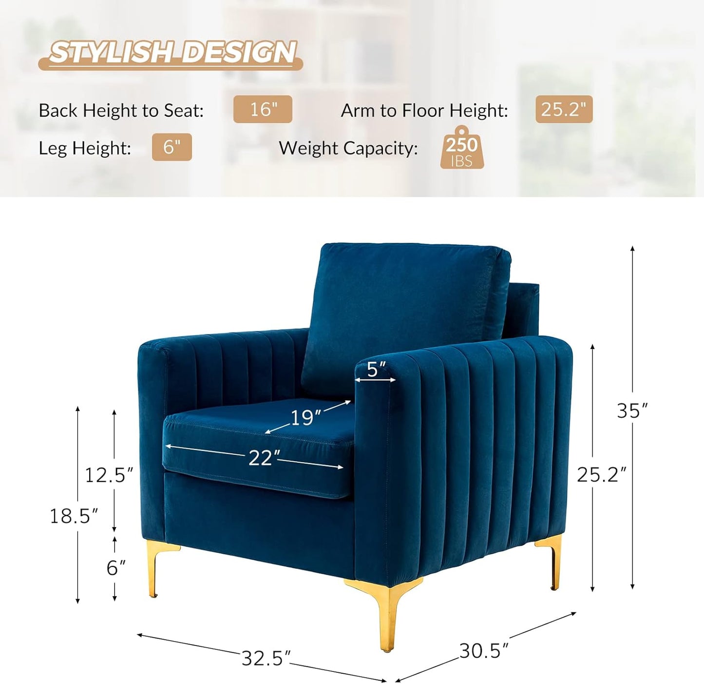 HULALA HOME Velvet Accent Club Chairs Set of 2