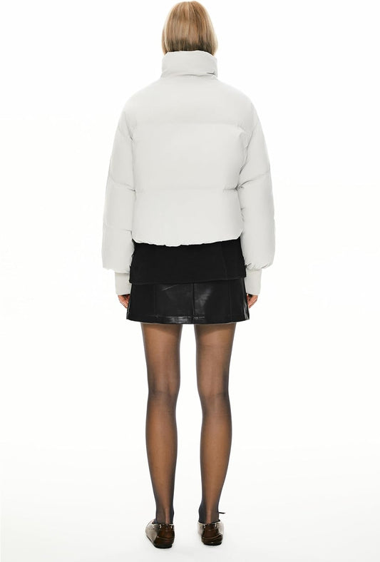 Womens Winter Oversized Cropped Puffer Jacket Zip Up Short Down Coat