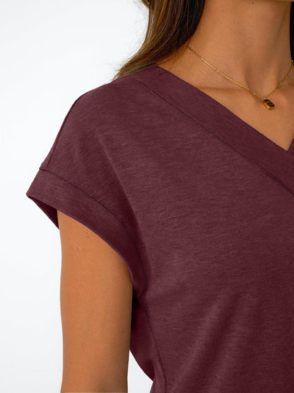 Womens Cap Short Sleeve T Shirts Summer Tops V Neck
