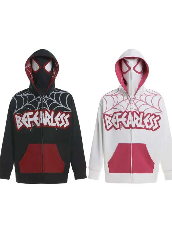 Spider Web Print Full Zip Up Hoodie