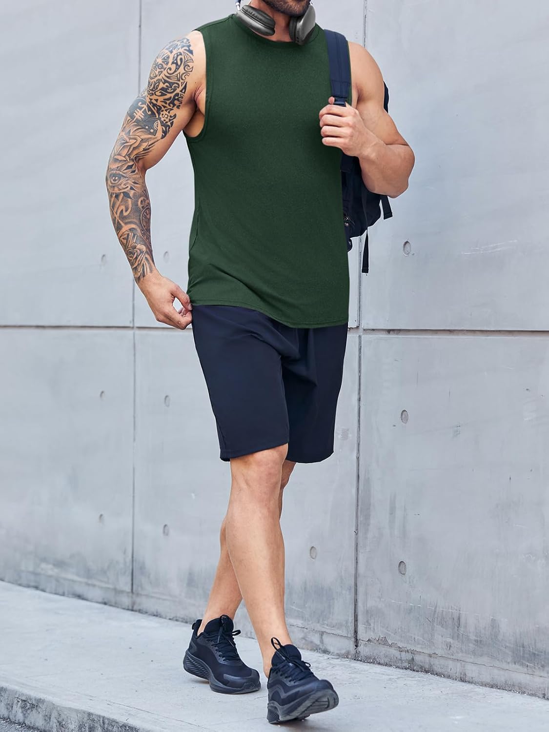 Men's Sleeveless Tank Tops Crewneck Solid Loose Fit Shirt