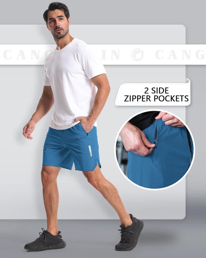 2 Pack Mens Workout Athletic Shorts 7 inch Inseam Quick Dry Hiking Shorts Men Lightweight Sports Gym Shorts Running