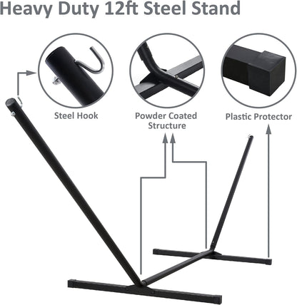 2 Person Hammock with Stand Heavy Duty Portable Dark Grey