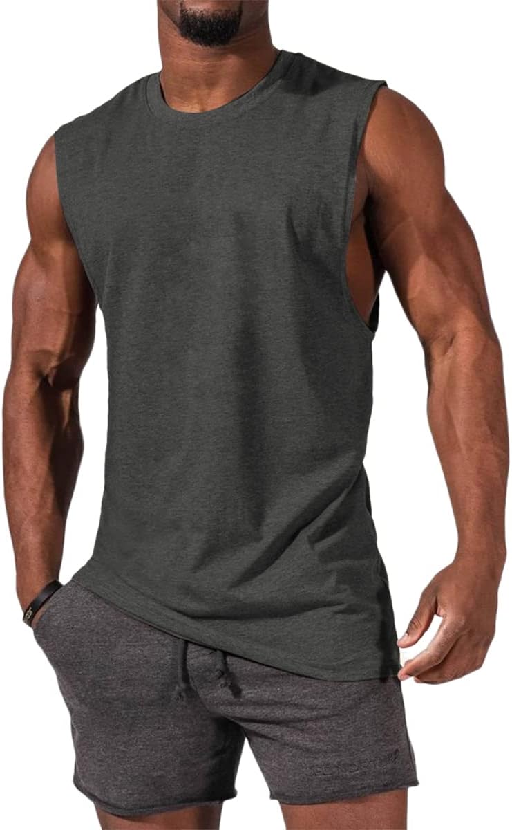 Men's Sleeveless Tank Tops Crewneck Solid Loose Fit Shirt