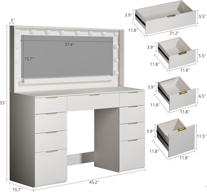 Vanity Desk with Mirror and Lights 39.3in Makeup Vanity with Large Mirror