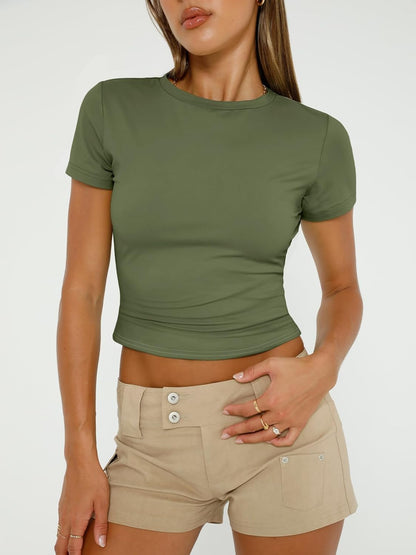 3 Piece Short Sleeve Shirts Basic Going Out Slim Fitted Crop Tops