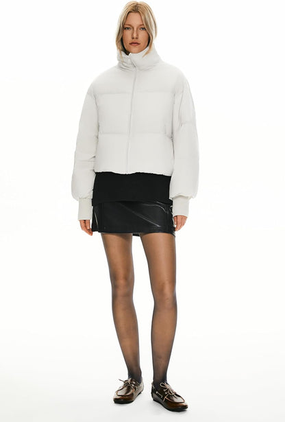 Womens Winter Oversized Cropped Puffer Jacket Zip Up Short Down Coat