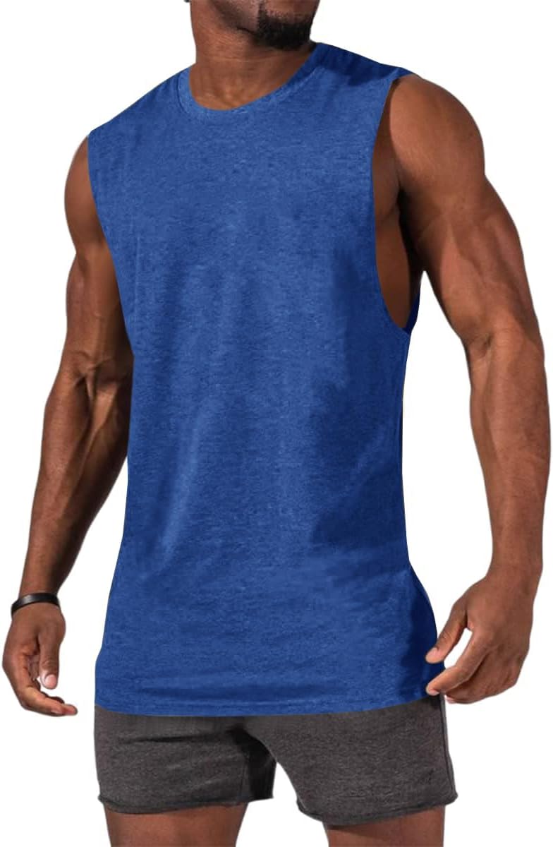 Men's Sleeveless Tank Tops Crewneck Solid Loose Fit Shirt