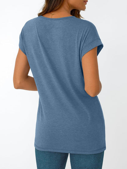 Womens Cap Short Sleeve T Shirts Summer Tops V Neck