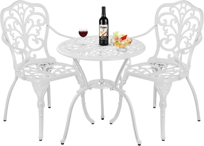 Patio Bistro Set 3 Piece Outdoor Cast Aluminum Outdoor Bistro Table
