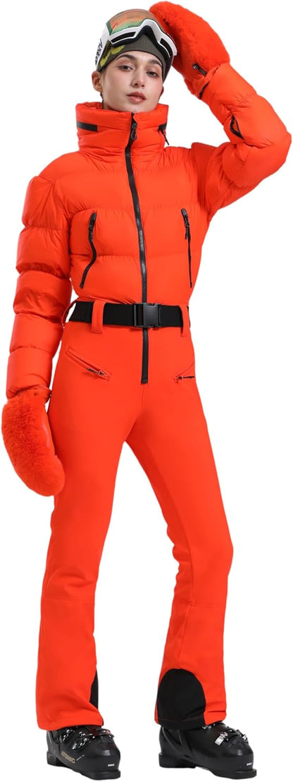 Womens Ski Suits Down One Piece Snowsuit Waterproof Snowboard Jumpsuits
