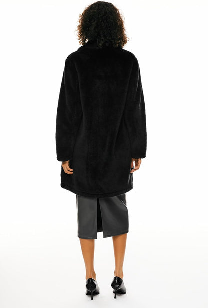 Women’s Fuzzy Fleece Faux Fur Jacket with Pockets Open Front