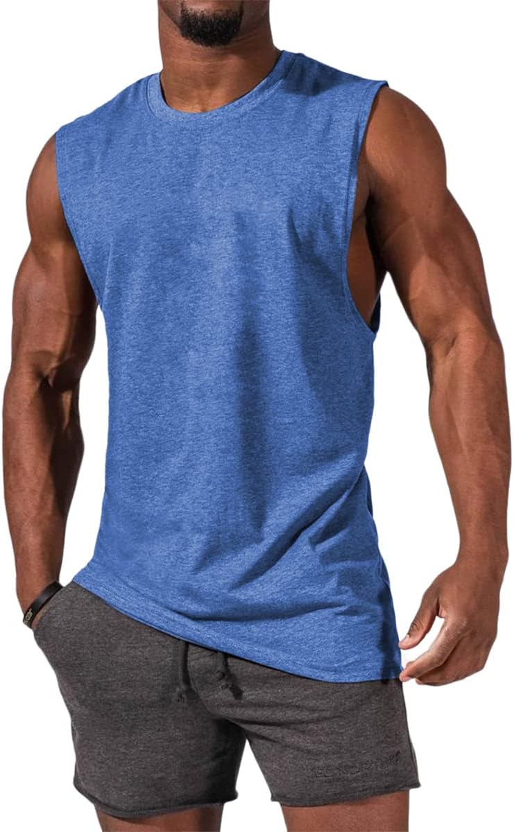 Men's Sleeveless Tank Tops Crewneck Solid Loose Fit Shirt