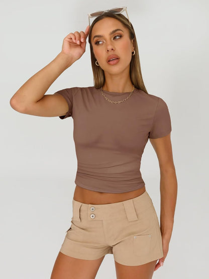 3 Piece Short Sleeve Shirts Basic Going Out Slim Fitted Crop Tops
