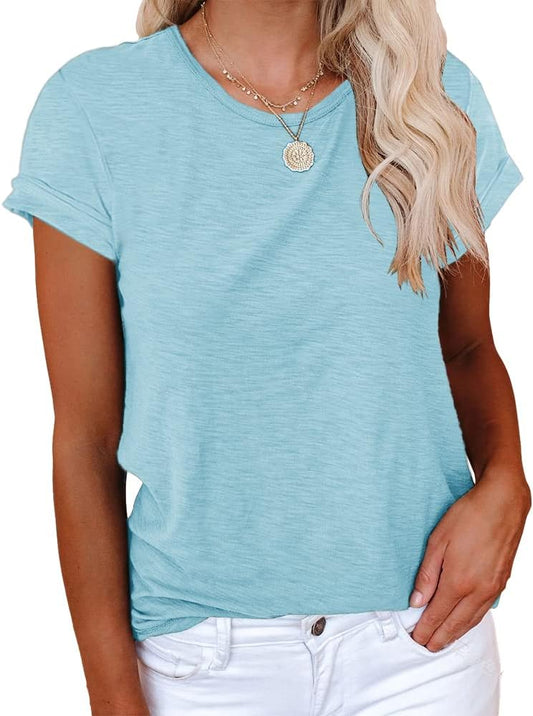 Women's Short Sleeve Shirts Crewneck Loose Casual Summer Basic Tees Tops