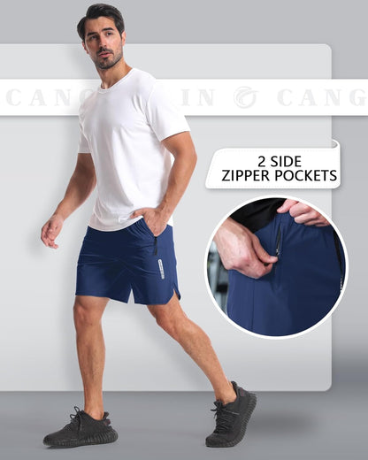 2 Pack Mens Workout Athletic Shorts 7 inch Inseam Quick Dry Hiking Shorts Men Lightweight Sports Gym Shorts Running