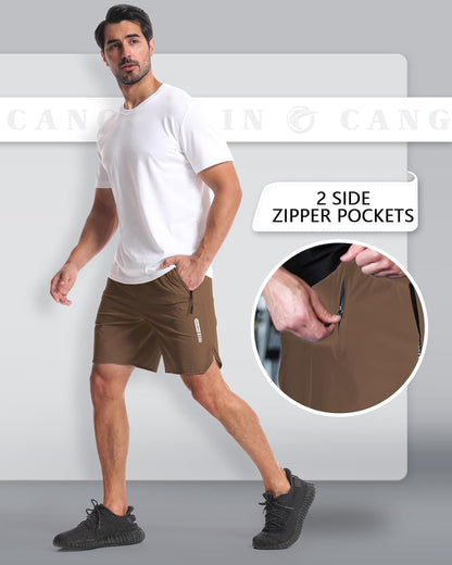 2 Pack Mens Workout Athletic Shorts 7 inch Inseam Quick Dry Hiking Shorts Men Lightweight Sports Gym Shorts Running