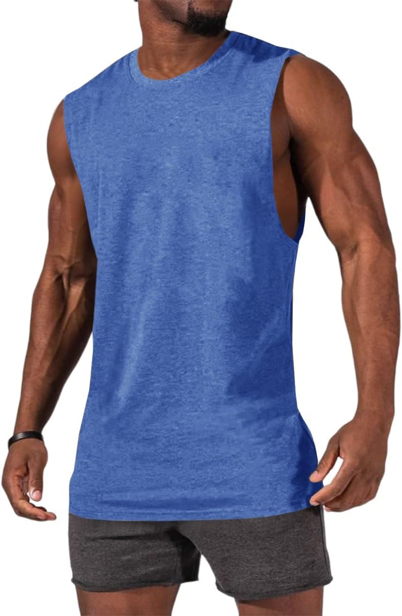Men's Sleeveless Tank Tops Crewneck Solid Loose Fit Shirt
