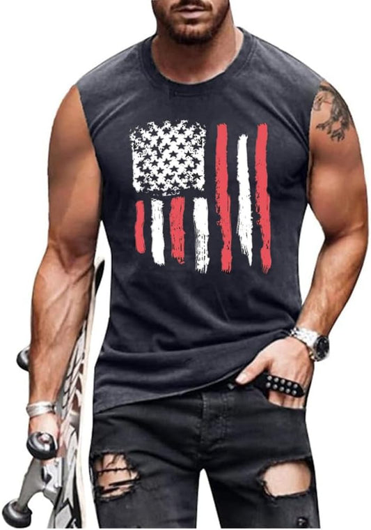 American Flag Patriotic Tank Tops Muscle Gym Sleeveless Graphic Tee Tops