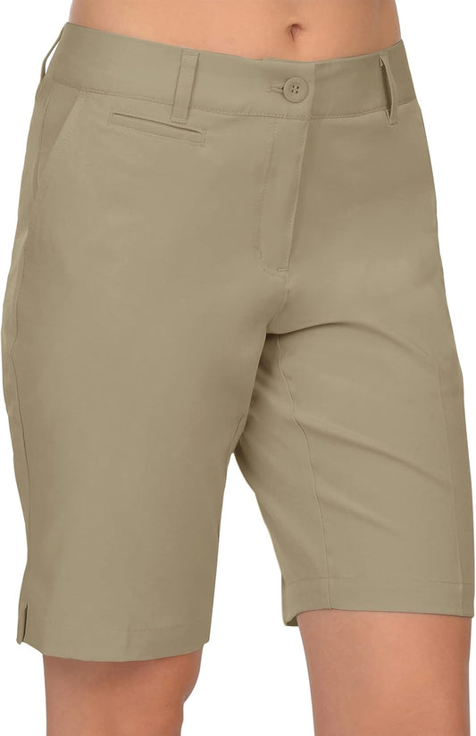 Womens Golf Shorts Lightweight Stretch Relaxed Fit Knee Length Ladies Bermuda Shorts