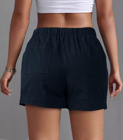 Womens Shorts Cotton Elastic Waist Drawstring Casual Shorts with Pockets