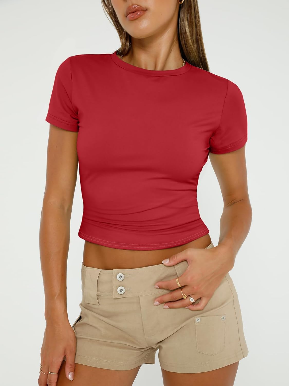 3 Piece Short Sleeve Shirts Basic Going Out Slim Fitted Crop Tops