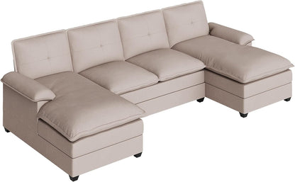 110 Inch U Shaped Sectional Sofa with Double Chaise Black