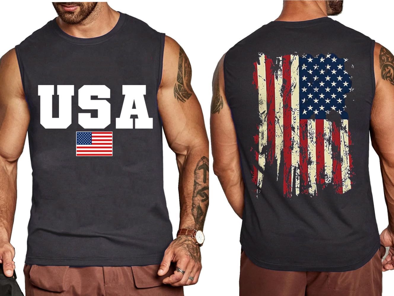 4th of July American Flag Patriotic Tank Top Shirts for Men