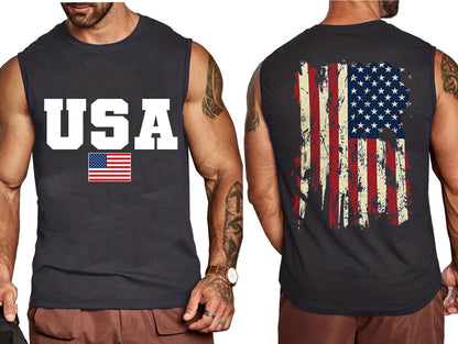 4th of July American Flag Patriotic Tank Top Shirts for Men