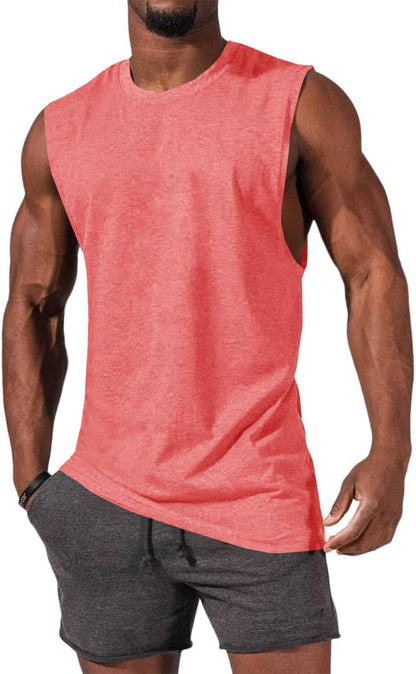 Men's Sleeveless Tank Tops Crewneck Solid Loose Fit Shirt