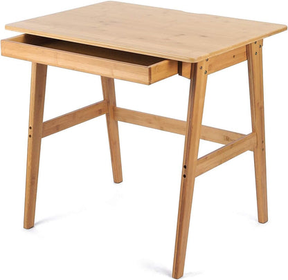 Writing Computer Desk 46" Bamboo Home Office Table with 2 Drawers