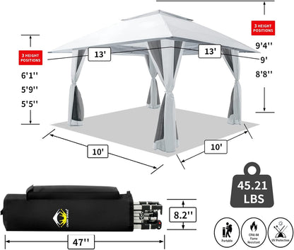 13x13 Pop Up Gazebo Canopy Tent with Wheeled Storage Bag Grey