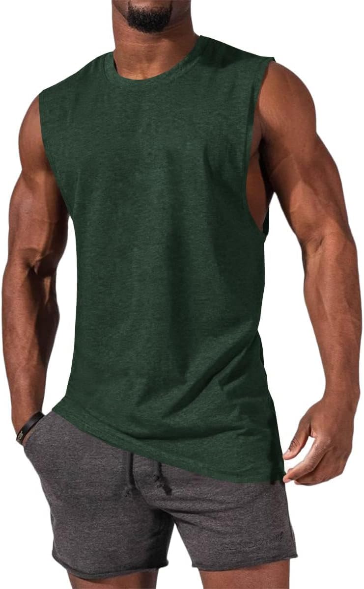 Men's Sleeveless Tank Tops Crewneck Solid Loose Fit Shirt