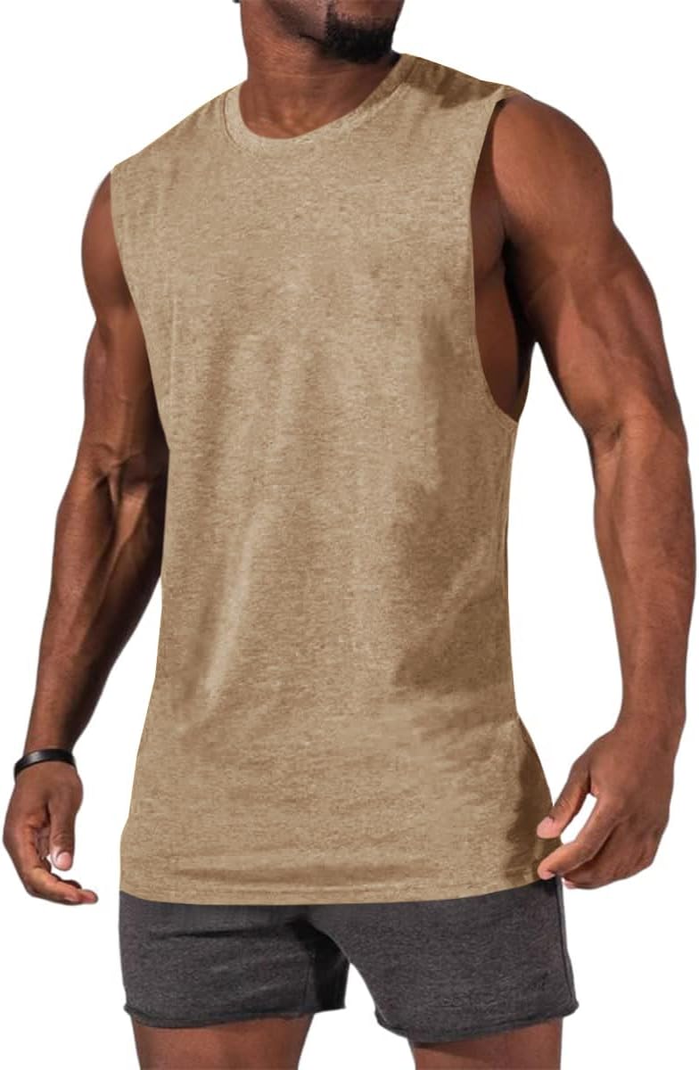 Men's Sleeveless Tank Tops Crewneck Solid Loose Fit Shirt