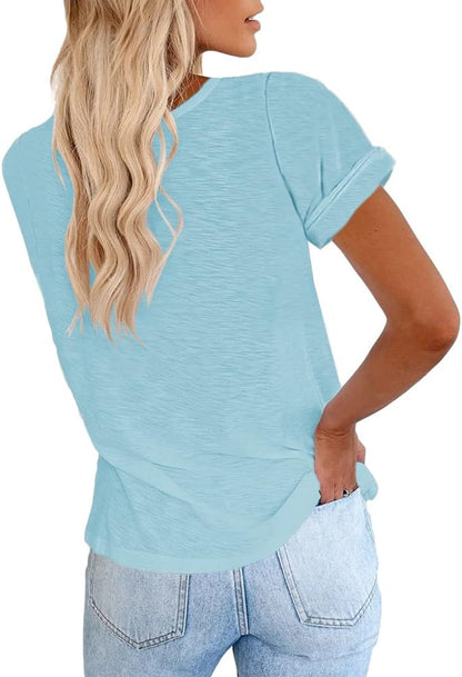 Women's Short Sleeve Shirts Crewneck Loose Casual Summer Basic Tees Tops