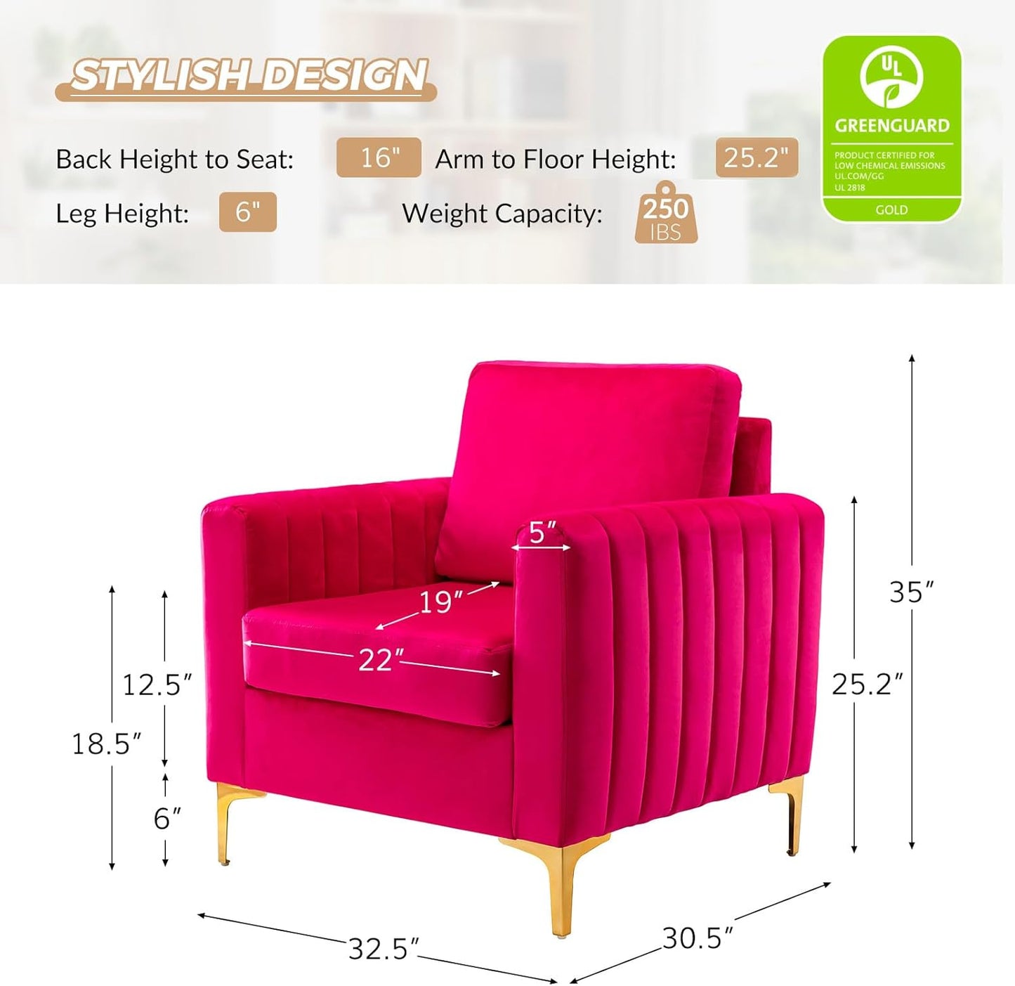 HULALA HOME Velvet Accent Club Chairs Set of 2
