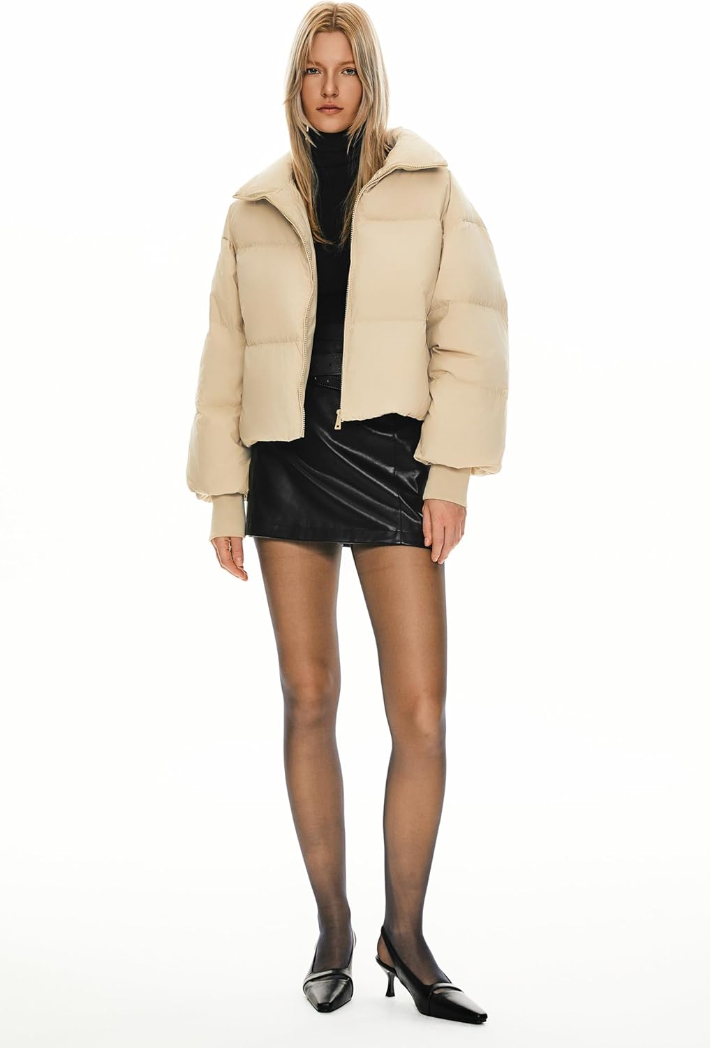 Womens Winter Oversized Cropped Puffer Jacket Zip Up Short Down Coat